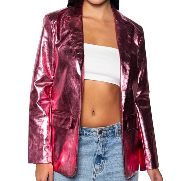 Elaine At Night: Dreamy Pink Metallic Vegan Leather Blazer Large - Picture 5 of 5